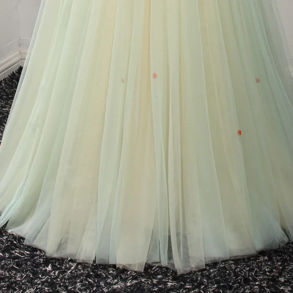 Chic / Beautiful Sage Green Evening Dresses 2017 A-Line / Princess V-Neck Sleeveless Appliques Flower Beading Floor-Length / Long Ruffle Backless Formal Dresses