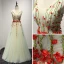 Chic / Beautiful Sage Green Evening Dresses  2017 A-Line / Princess V-Neck Sleeveless Appliques Flower Beading Floor-Length / Long Ruffle Backless Formal Dresses