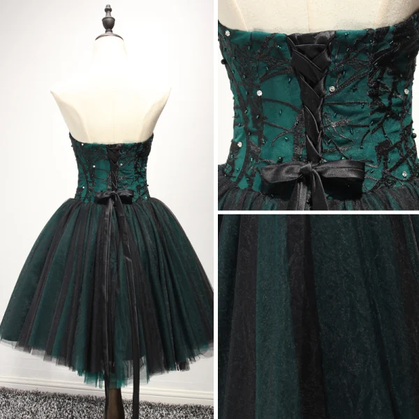 Fine Mørk Grønn Cocktailkjoler 2017 Ballkjole Kjæreste Uten Ermer Appliques Blonder Beading Perle Rhinestone Korte Buste Ryggløse Formelle Kjoler