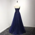 Fine Kongeblå Selskapskjoler 2017 Prinsesse Kjæreste Uten Ermer Appliques Blonder Blomst Beading Lange Buste Ryggløse Formelle Kjoler