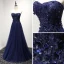 Fine Kongeblå Selskapskjoler 2017 Prinsesse Kjæreste Uten Ermer Appliques Blonder Blomst Beading Lange Buste Ryggløse Formelle Kjoler