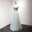 Fine Himmelen Blå Selskapskjoler 2017 Prinsesse Kjæreste Uten Ermer Beading Rhinestone Paljetter Lange Buste Ryggløse Formelle Kjoler