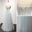 Fine Himmelen Blå Selskapskjoler 2017 Prinsesse Kjæreste Uten Ermer Beading Rhinestone Paljetter Lange Buste Ryggløse Formelle Kjoler