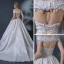 Vintage / Retro Champagne Wedding Dresses 2018 Ball Gown Off-The-Shoulder Short Sleeve Backless Appliques Lace Beading Ruffle Chapel Train