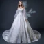 Elegant Champagne Wedding Dresses 2018 Ball Gown Off-The-Shoulder Long Sleeve Backless Appliques Lace Beading Ruffle Cathedral Train