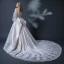 Elegant Champagne Wedding Dresses 2018 Ball Gown Off-The-Shoulder Long Sleeve Backless Appliques Lace Beading Ruffle Cathedral Train