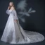 Elegant Champagne Wedding Dresses 2018 Ball Gown Off-The-Shoulder Long Sleeve Backless Appliques Lace Beading Ruffle Cathedral Train