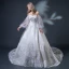 Elegant Champagne Wedding Dresses 2018 Ball Gown Off-The-Shoulder Long Sleeve Backless Appliques Lace Beading Ruffle Cathedral Train