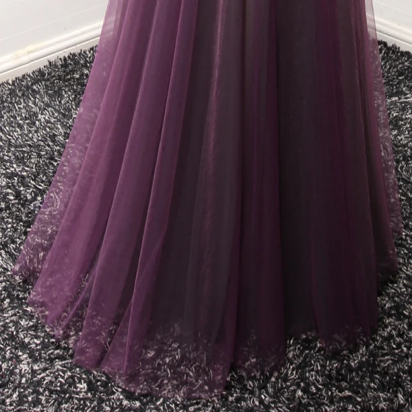Chic / Beautiful Grape Evening Dresses 2017 A-Line / Princess Scoop Neck Sleeveless Appliques Flower Beading Pearl Floor-Length / Long Ruffle Backless Pierced Formal Dresses