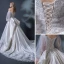 Elegant Champagne Wedding Dresses 2018 Ball Gown Off-The-Shoulder Long Sleeve Backless Appliques Lace Beading Ruffle Cathedral Train