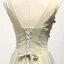 Chic / Beautiful Sage Green Champagne Evening Dresses  2017 A-Line / Princess V-Neck Sleeveless Beading Crystal Appliques Lace Flower Floor-Length / Long Ruffle Backless Formal Dresses