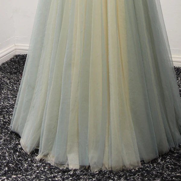 Chic / Beautiful Sage Green Champagne Evening Dresses  2017 A-Line / Princess V-Neck Sleeveless Beading Crystal Appliques Lace Flower Floor-Length / Long Ruffle Backless Formal Dresses