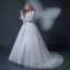 Abordable Blanche Robe De Mariée 2018 Robe Boule Encolure Dégagée Manches Longues Dos Nu Appliques Percé En Dentelle Perlage Volants Chapel Train