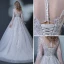 Abordable Blanche Robe De Mariée 2018 Robe Boule Encolure Dégagée Manches Longues Dos Nu Appliques Percé En Dentelle Perlage Volants Chapel Train