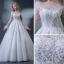 Abordable Blanche Robe De Mariée 2018 Robe Boule Encolure Dégagée Manches Longues Dos Nu Appliques Percé En Dentelle Perlage Volants Chapel Train