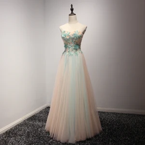 Fine Perle Rosa Blå Selskapskjoler 2017 Prinsesse Kjæreste Uten Ermer Paljetter Appliques Blomst Beading Krystall Lange Buste Ryggløse Formelle Kjoler