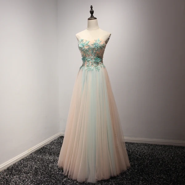 Fine Perle Rosa Blå Selskapskjoler 2017 Prinsesse Kjæreste Uten Ermer Paljetter Appliques Blomst Beading Krystall Lange Buste Ryggløse Formelle Kjoler