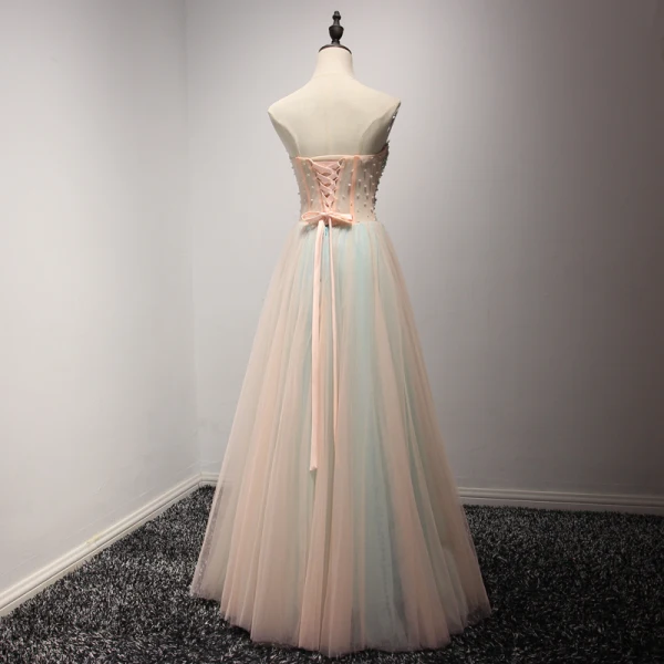 Fine Perle Rosa Blå Selskapskjoler 2017 Prinsesse Kjæreste Uten Ermer Paljetter Appliques Blomst Beading Krystall Lange Buste Ryggløse Formelle Kjoler