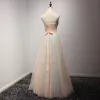 Chic / Beautiful Pearl Pink Pool Blue Evening Dresses  2017 A-Line / Princess Sweetheart Sleeveless Sequins Appliques Flower Beading Crystal Floor-Length / Long Ruffle Backless Formal Dresses