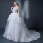 Élégant Blanche Transparentes Robe De Mariée 2018 Robe Boule Encolure Dégagée Dos Nu Appliques En Dentelle Perlage Volants Chapel Train