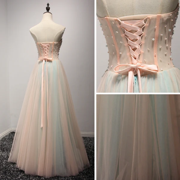 Fine Perle Rosa Blå Selskapskjoler 2017 Prinsesse Kjæreste Uten Ermer Paljetter Appliques Blomst Beading Krystall Lange Buste Ryggløse Formelle Kjoler