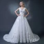 Chic / Belle Blanche Robe De Mariée 2018 Princesse V-Cou Sans Manches Dos Nu Perlage Appliques En Dentelle Plumes Volants Chapel Train
