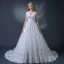 Chic / Belle Blanche Robe De Mariée 2018 Princesse V-Cou Sans Manches Dos Nu Perlage Appliques En Dentelle Plumes Volants Chapel Train