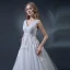 Chic / Belle Blanche Robe De Mariée 2018 Princesse V-Cou Sans Manches Dos Nu Perlage Appliques En Dentelle Plumes Volants Chapel Train