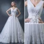 Chic / Belle Blanche Robe De Mariée 2018 Princesse V-Cou Sans Manches Dos Nu Perlage Appliques En Dentelle Plumes Volants Chapel Train