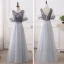 Snygga / Fina Grå Tärnklänningar 2018 Prinsessa Appliqués Blomma Rosett Skärp Långa Ruffle Halterneck Klänning Till Bröllop