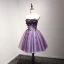 Chic / Beautiful Grape Cocktail Dresses 2017 Ball Gown Strapless Sleeveless Appliques Flower Beading Crystal Short Ruffle Backless Formal Dresses
