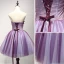 Chic / Beautiful Grape Cocktail Dresses 2017 Ball Gown Strapless Sleeveless Appliques Flower Beading Crystal Short Ruffle Backless Formal Dresses