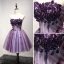 Chic / Beautiful Grape Cocktail Dresses 2017 Ball Gown Strapless Sleeveless Appliques Flower Beading Crystal Short Ruffle Backless Formal Dresses