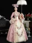 Vintage / Retro Medieval Candy Pink Prom Dresses 2024 3D Lace Printing Floral Floor-Length / Long U-Neck Long Sleeve A-Line / Princess Ball Gown Cosplay Prom Formal Dresses
