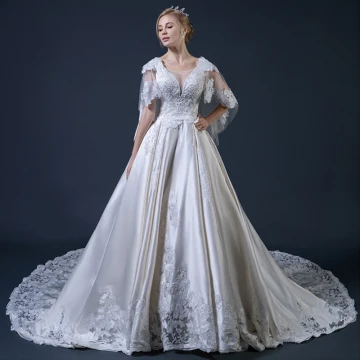 Vintage Retro Champagne Wedding Dresses With Shawl 2018 Ball Gown V Neck Backless Appliques Lace Beading Ruffle Cathedral Train