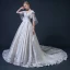 Vintage / Retro Champagne Wedding Dresses With Shawl 2018 Ball Gown V-Neck Backless Appliques Lace Beading Ruffle Cathedral Train
