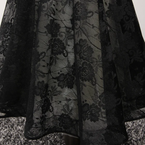 Chic / Beautiful Black Homecoming Graduation Dresses 2017 A-Line / Princess V-Neck Sleeveless Appliques Lace Flower Pearl Rhinestone Tea-length Ruffle Pierced Backless Formal Dresses