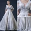 Vintage / Retro Champagne Wedding Dresses With Shawl 2018 Ball Gown V-Neck Backless Appliques Lace Beading Ruffle Cathedral Train