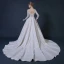 Luxury / Gorgeous Champagne Pierced Wedding Dresses 2018 A-Line / Princess Scoop Neck Long Sleeve Backless Beading Appliques Lace Bow Sash Ruffle Cathedral Train