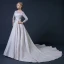Luxury / Gorgeous Champagne Pierced Wedding Dresses 2018 A-Line / Princess Scoop Neck Long Sleeve Backless Beading Appliques Lace Bow Sash Ruffle Cathedral Train