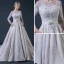 Luxury / Gorgeous Champagne Pierced Wedding Dresses 2018 A-Line / Princess Scoop Neck Long Sleeve Backless Beading Appliques Lace Bow Sash Ruffle Cathedral Train