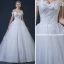 Erschwinglich Weiß Brautkleider 2018 Ballkleid Off Shoulder Kurze Ärmel Rückenfreies Perlenstickerei Applikationen Mit Spitze Glanz Tülle Rüschen Kapelle-Schleppe