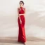 Chinese style Red Evening Dresses  2017 Trumpet / Mermaid High Neck Sleeveless Appliques Flower Crystal Pearl Rhinestone Floor-Length / Long Backless Formal Dresses