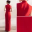 Chinese style Red Evening Dresses  2017 Trumpet / Mermaid High Neck Sleeveless Appliques Flower Crystal Pearl Rhinestone Floor-Length / Long Backless Formal Dresses