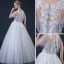 Abordable Blanche Transparentes Robe De Mariée Avec Châle 2018 Robe Boule Encolure Dégagée Dos Nu Appliques Percé En Dentelle Perlage Volants Longue
