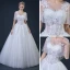 Abordable Blanche Transparentes Robe De Mariée Avec Châle 2018 Robe Boule Encolure Dégagée Dos Nu Appliques Percé En Dentelle Perlage Volants Longue