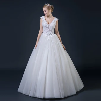 Abordable Ivoire Robe De Mariée 2018 Princesse V Cou Sans Manches Dos Nu Appliques En Dentelle Perlage Volants Longue