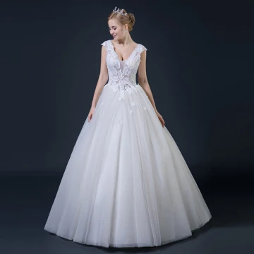 Affordable Ivory Wedding Dresses 2018 A Line Princess V Neck Sleeveless Backless Appliques Lace Beading Ruffle Floor Length Long