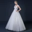 Affordable Ivory Wedding Dresses 2018 A-Line / Princess V-Neck Sleeveless Backless Appliques Lace Beading Ruffle Floor-Length / Long