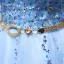 Chic / Belle Bleu Robe De Soirée 2017 Princesse Encolure Dégagée 3/4 Manches Appliques Fleur Perle Paillettes Faux Diamant Perlage Métal Ceinture Longue Volants Dos Nu Robe De Ceremonie